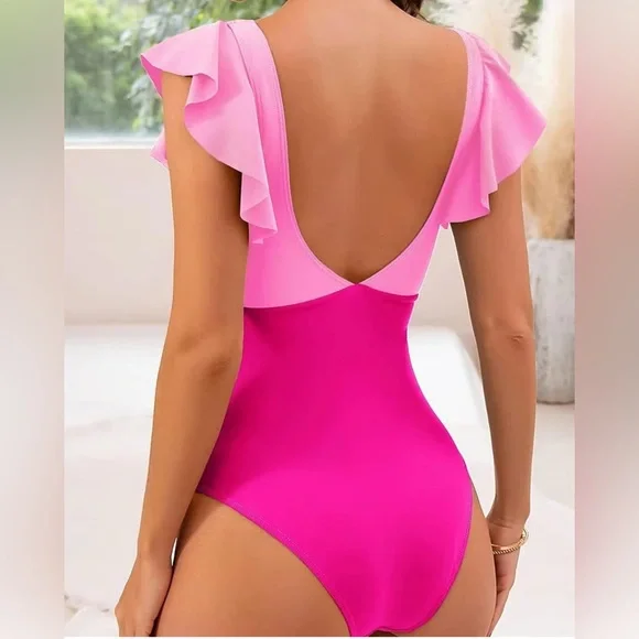 NWT Pink Ruffle One-Piece Swimsuit - Picture 5 of 6